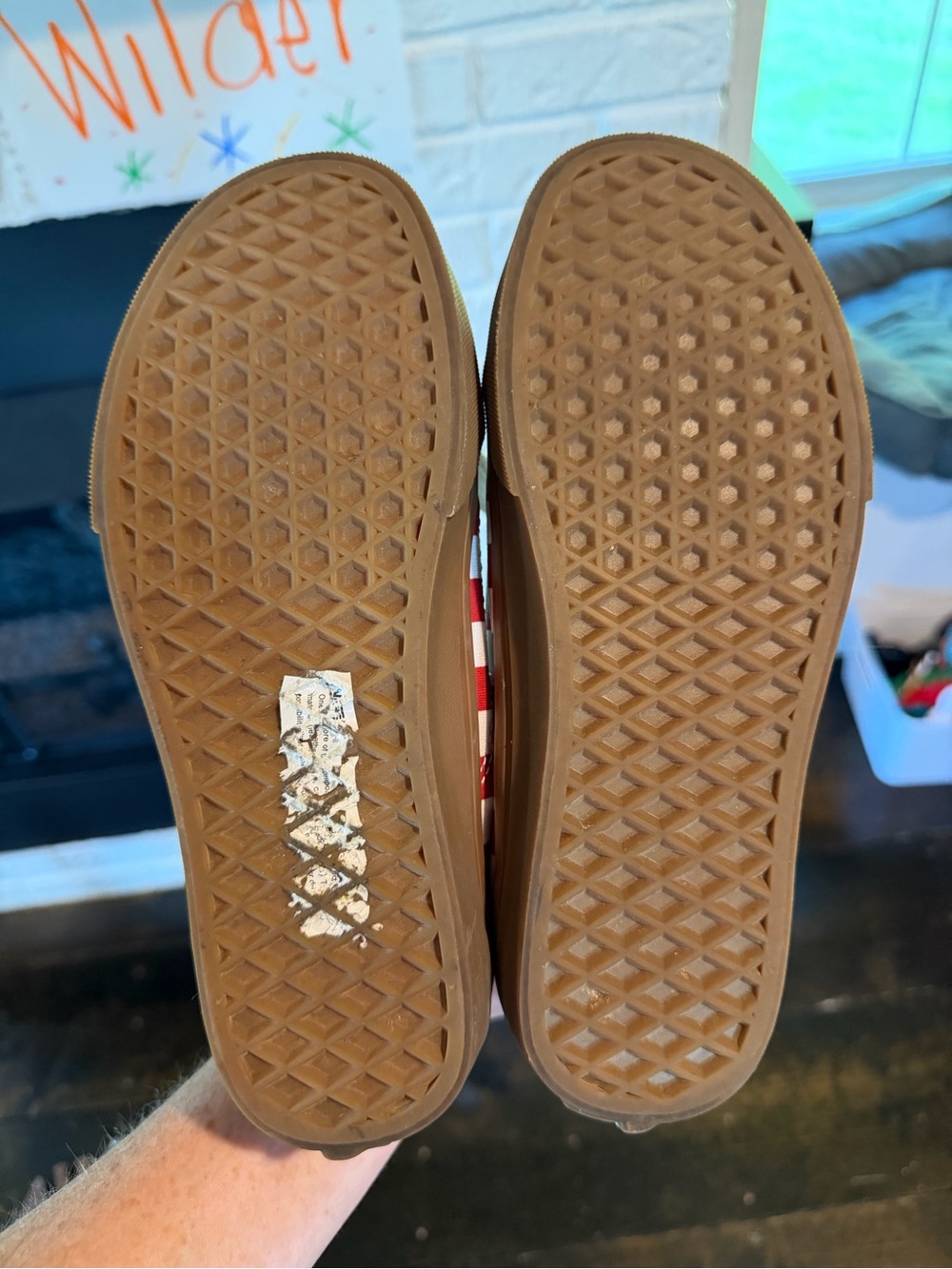 VANS (women) 6.5 Red Checkerboard Lace-Up Sneakers - Picture 6 of 6